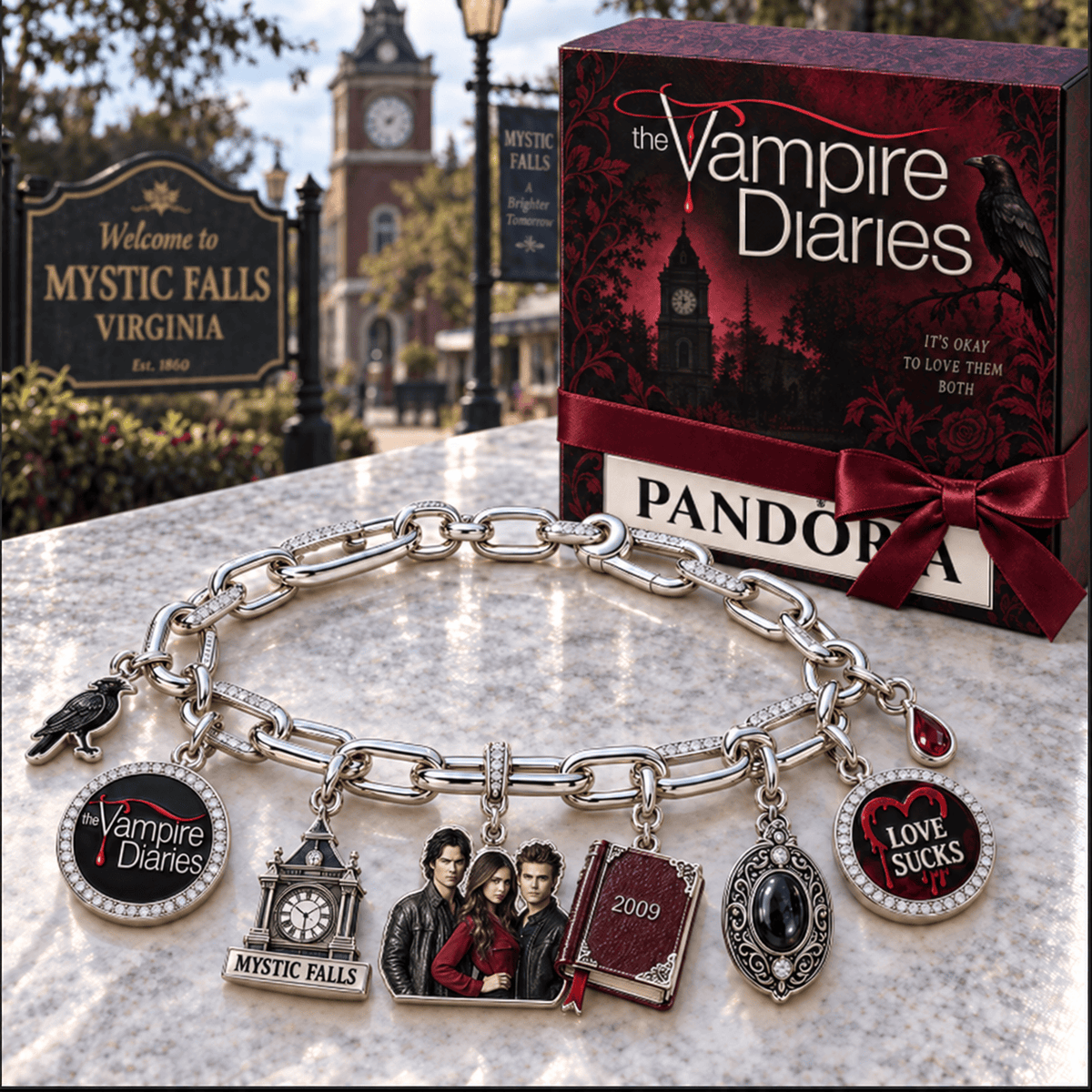 TVD Silver Charm Bracelet Set NTVA