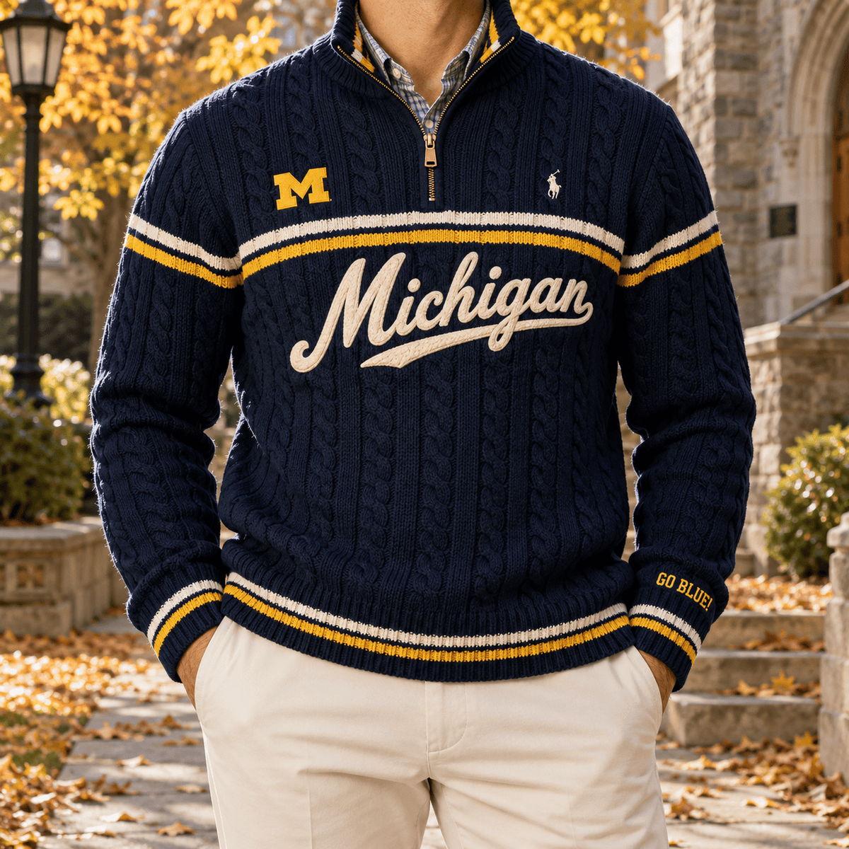 MWR Premium Varsity Cable-Knit Quarter-Zip Sweater NHVH
