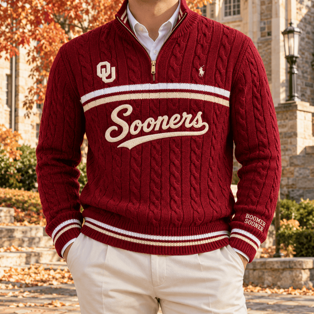OSN Premium Varsity Cable-Knit Quarter-Zip Sweater NHVH