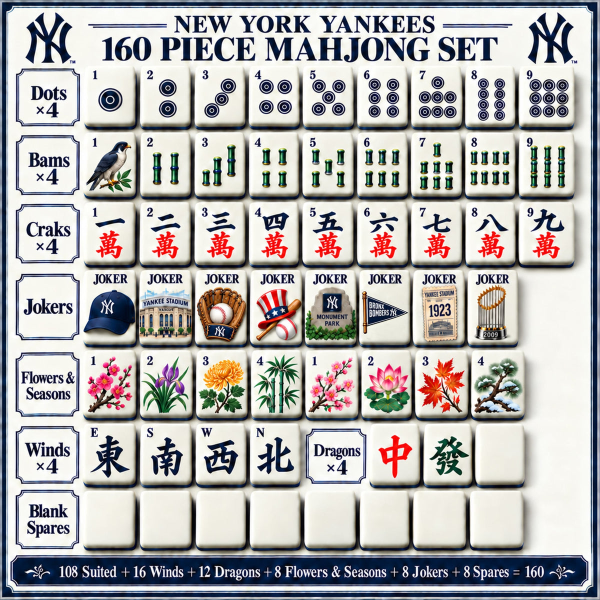 Premium NYY Mahjong Tiles Set TTMH