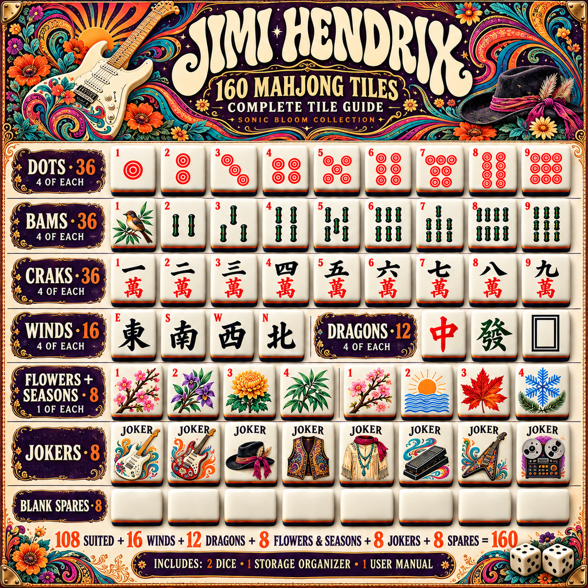Premium JHR Mahjong Tiles Set PVNA