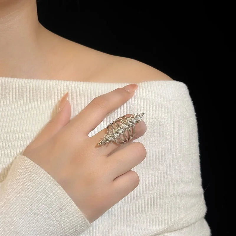 Creativity Spine Skeleton Shape Open Ring Y2K Gothic Cyberpunk Spinal Bone Metal Ring Dark Lolita Jewelry Accessories Gifts
