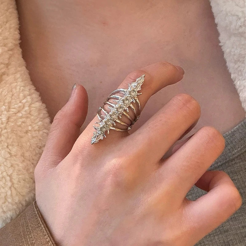 Creativity Spine Skeleton Shape Open Ring Y2K Gothic Cyberpunk Spinal Bone Metal Ring Dark Lolita Jewelry Accessories Gifts