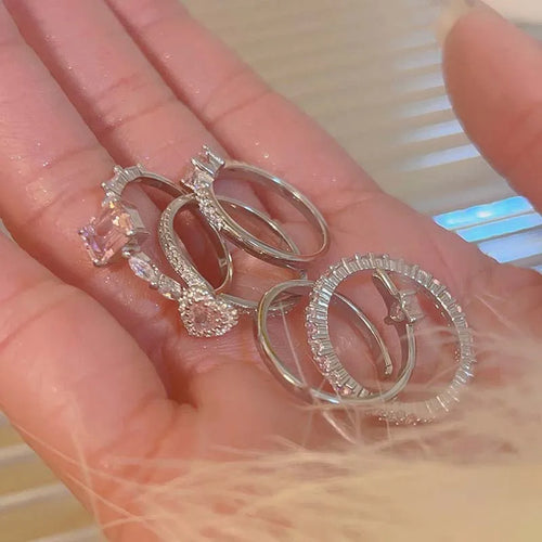 2026 New Pink Crystal Irregular Heart Rings for Women Luxury Exquisite Zircon Bowknot Open Adjustable Ring Y2K Rings Jewelry
